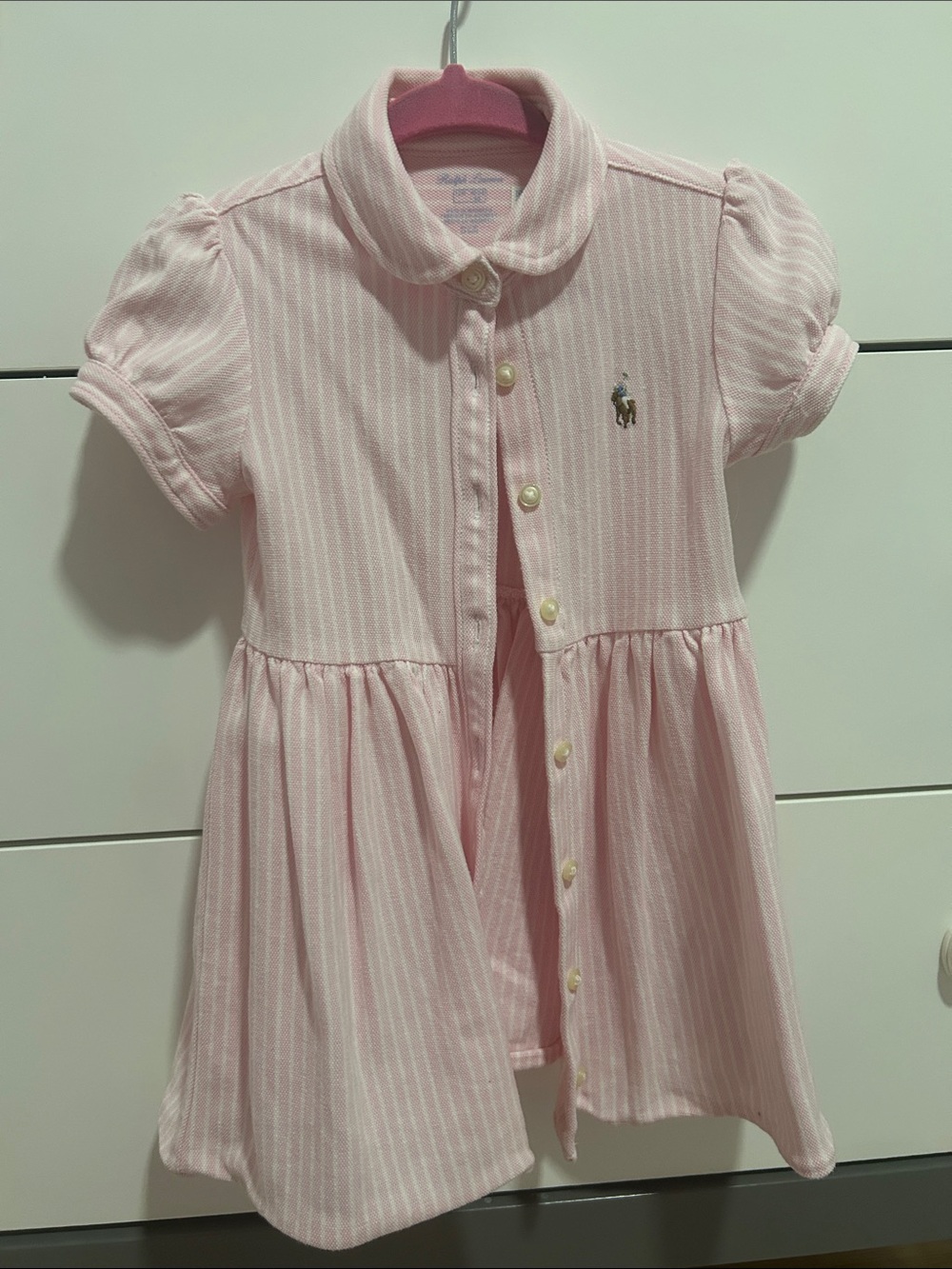 Ralph Lauren Pink & White Striped Button-Front Girls Dress Top